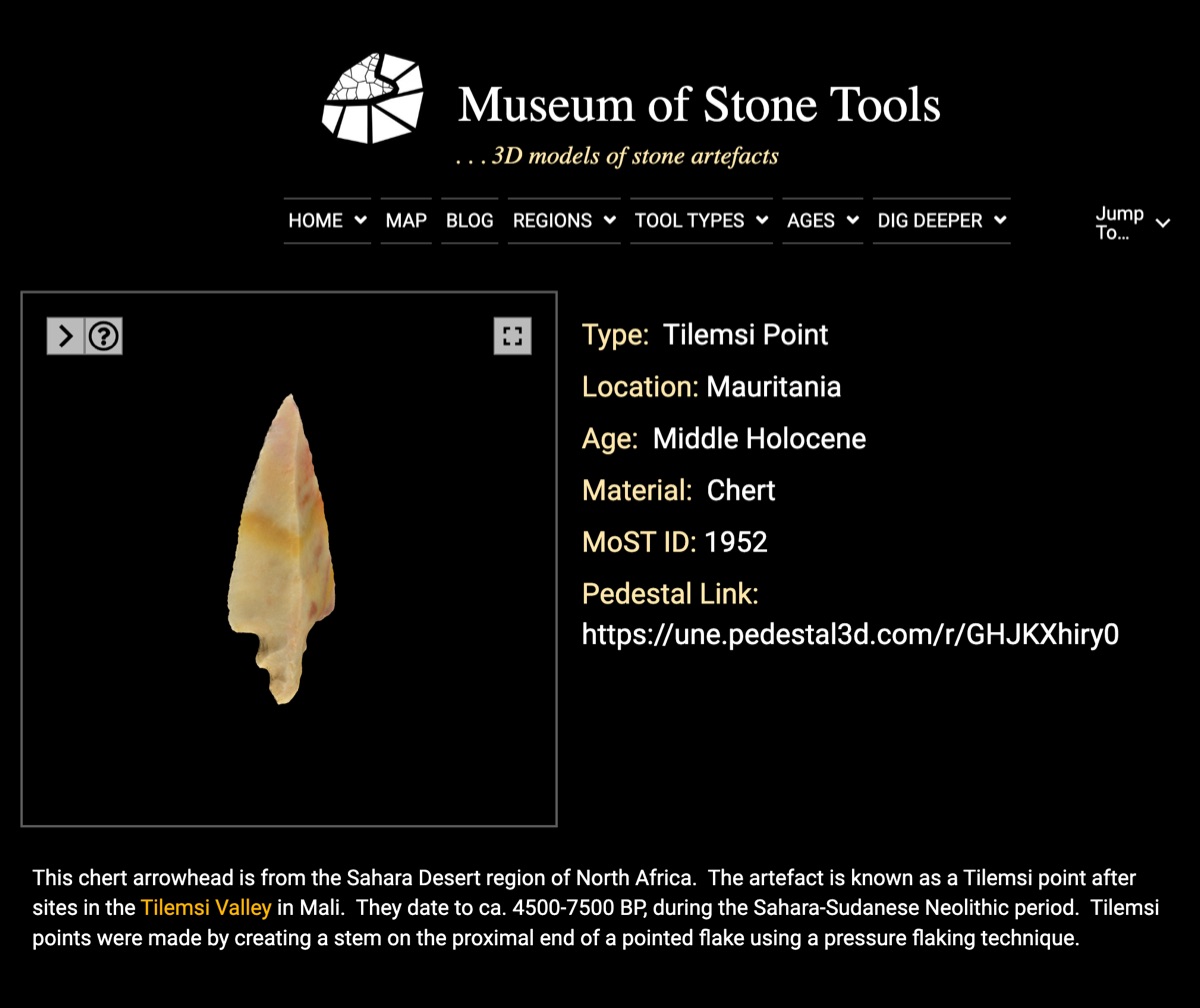 A webpage from the Museum of Stone Tools.