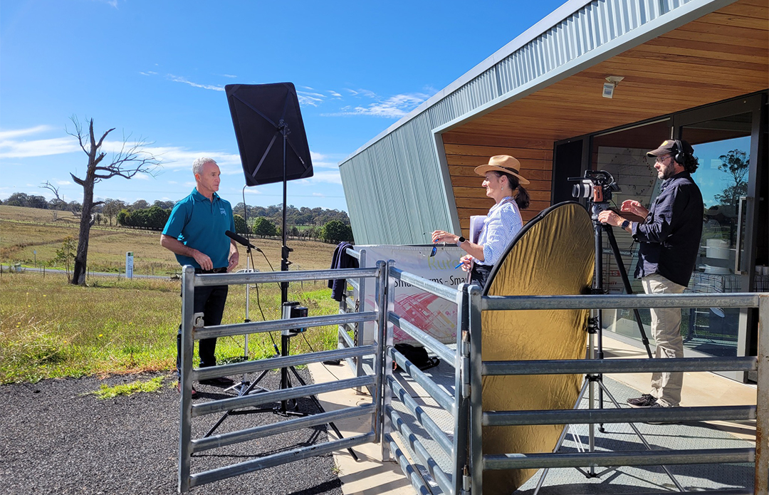 Rural Aid CEO John Walters filming a video at this year's Science to Practic Forum at the University of New England Kirby SMART Farm Innovation Centre.